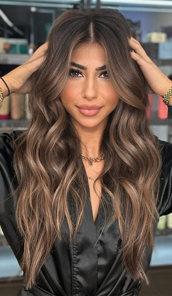 Mid-Back Balayage With Caramel And Beige Tones Mid-Back Balayage With Caramel And Beige Tones — Brunette Balayage