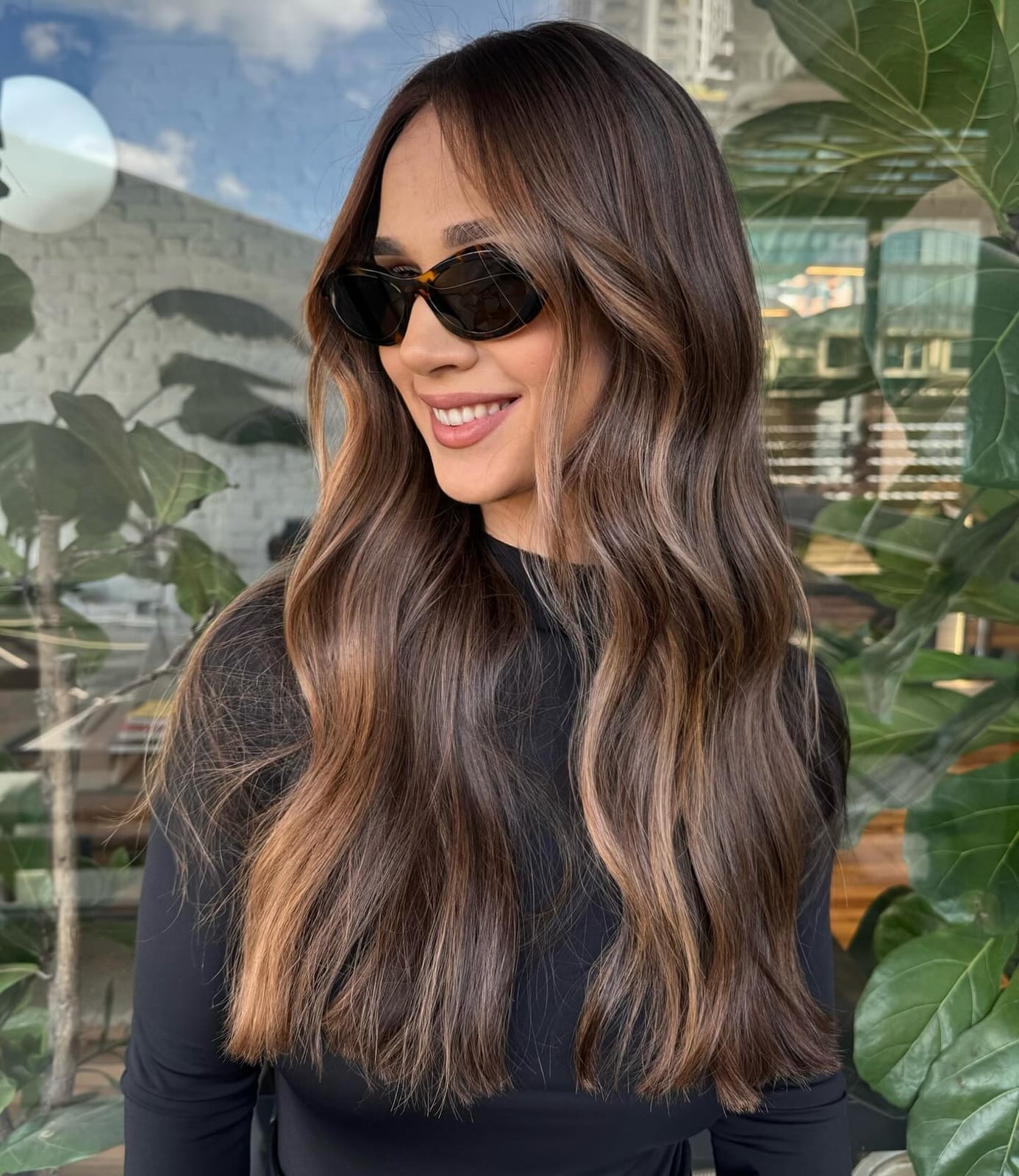 Mid-Back Layers With Caramel Balayage, Middle Mid-Back Layers With Caramel Balayage, Middle — Brunette Balayage