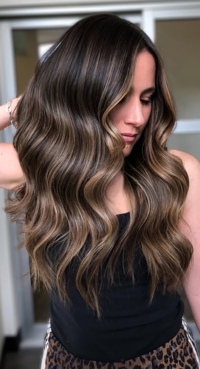 Mid-Back Dark Chocolate With Creamy Toffee Balayage Mid-Back Dark Chocolate With Creamy Toffee Balayage — Brunette Balayage