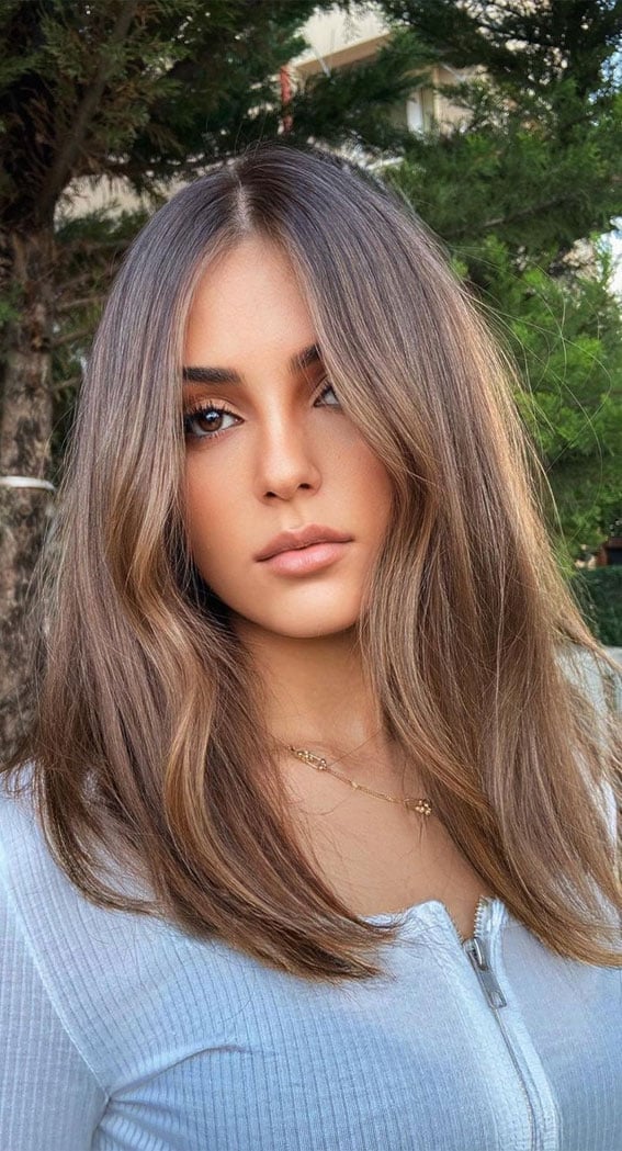 Cinnamon Brown Lob With Soft Waves Cinnamon Brown Lob With Soft Waves — Brunette Hair Colors