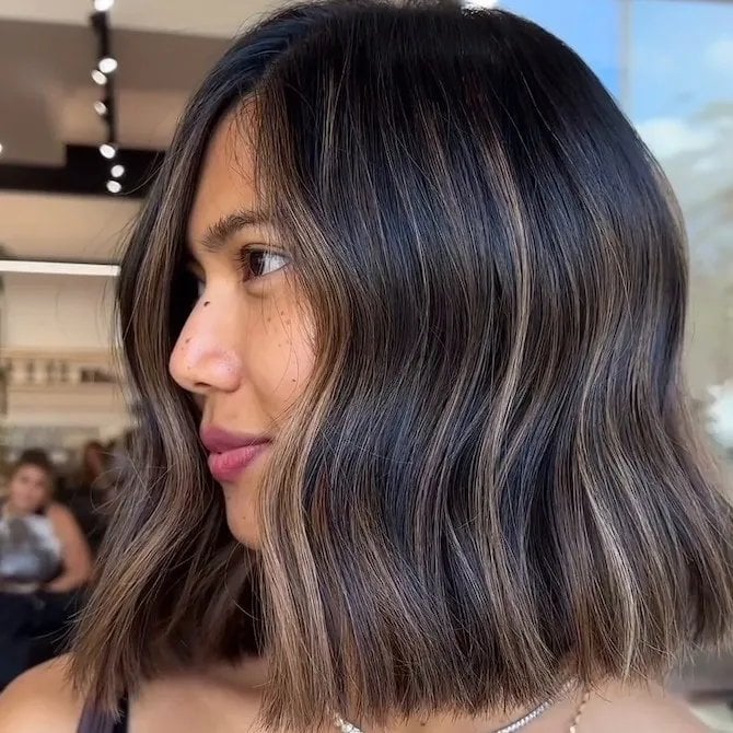 Dark Brown With Ash Blonde Violet Balayage Lob Dark Brown With Ash Blonde Violet Balayage Lob — Brunette Hair Colors