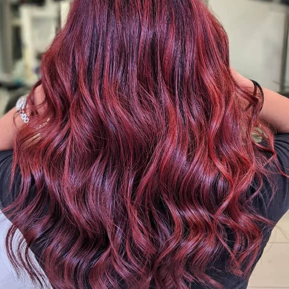 Mid-Back Layered Cut In Deep Vibrant Burgundy Mid-Back Layered Cut In Deep Vibrant Burgundy — Burgundy Hair