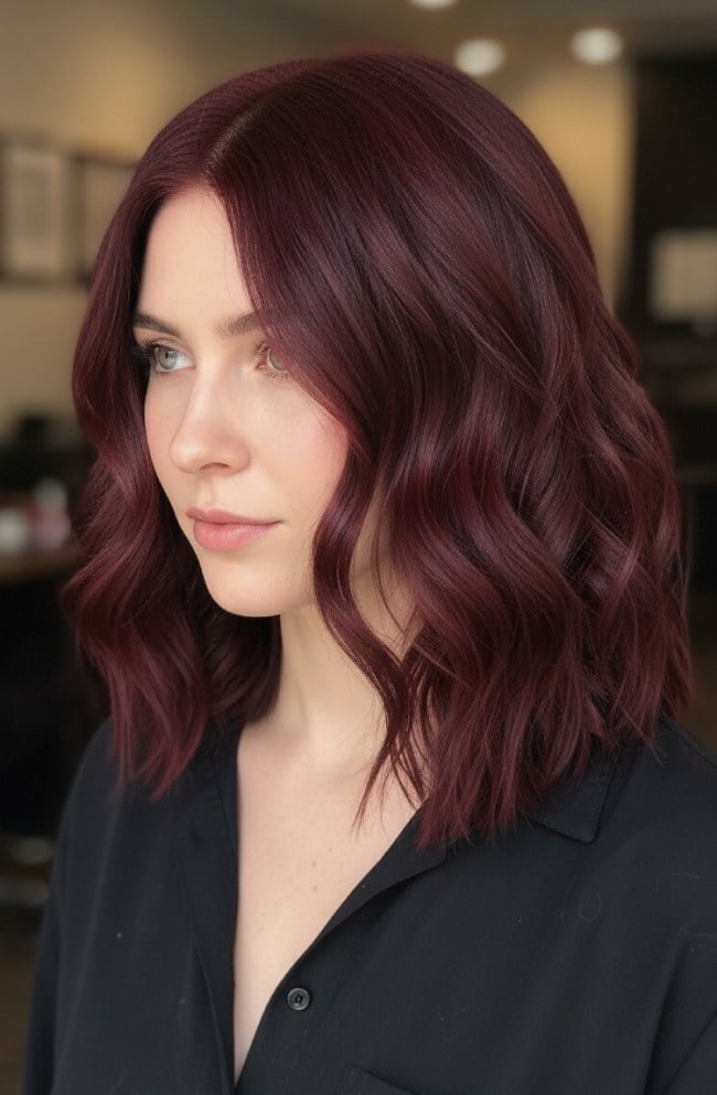 Collarbone Lob In Deep Burgundy Collarbone Lob In Deep Burgundy — Burgundy Hair