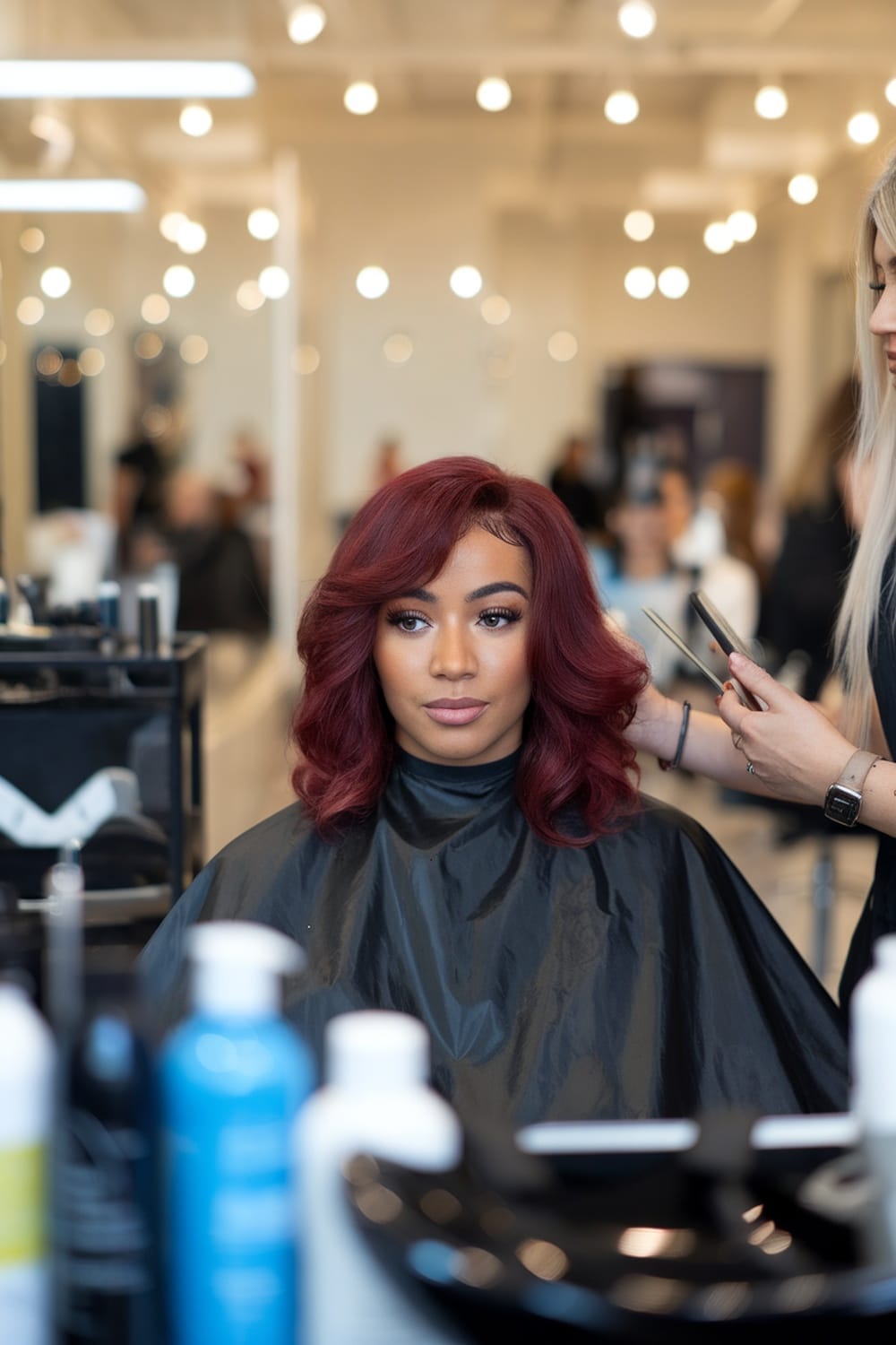 Angled Bob In Vibrant Burgundy With Pinkish Highlights Angled Bob In Vibrant Burgundy With Pinkish Highlights — Burgundy Hair
