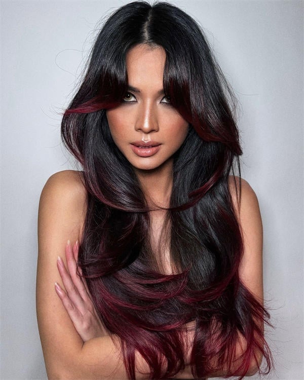 Mid-Back Dark Base With Burgundy Highlights Mid-Back Dark Base With Burgundy Highlights — Burgundy Hair
