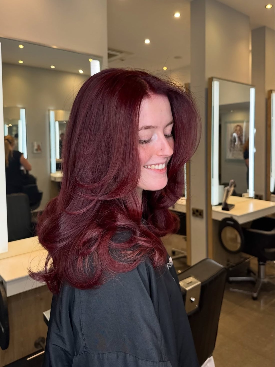 Collarbone Length Rich Burgundy With Voluminous Layers Collarbone Length Rich Burgundy With Voluminous Layers — Burgundy Hair