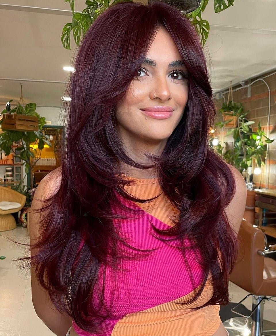 Mid-Back Burgundy With Subtle Highlights Mid-Back Burgundy With Subtle Highlights — Burgundy Hair