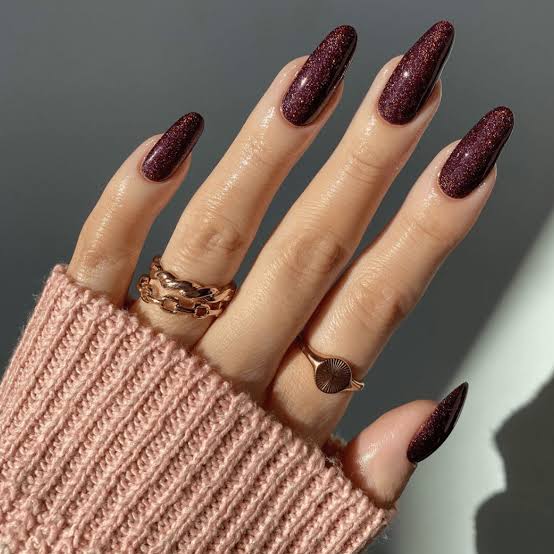 Long Stiletto Burgundy Glitter Nails — Burgundy Nails