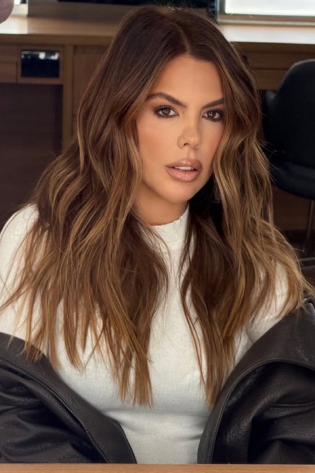 Dark Brown With Caramel Balayage — Burnished Brunette