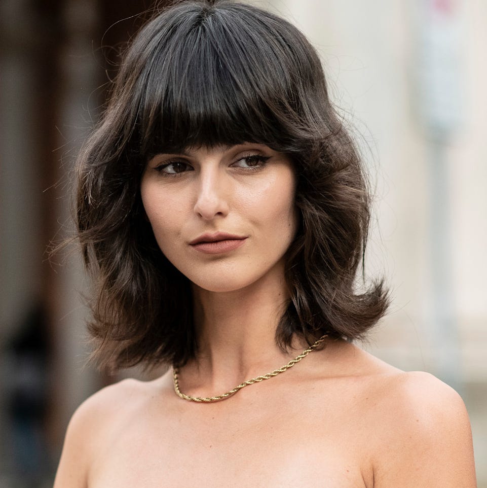 Dark Brunette Shag With Full Bangs — Burnished Brunette