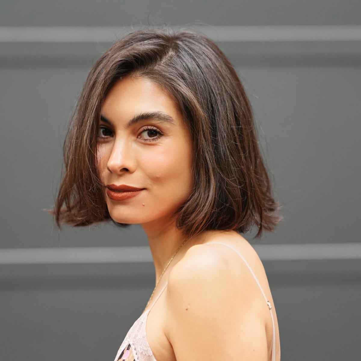 Sharp Chin Length Blunt Bob — Burnished Brunette