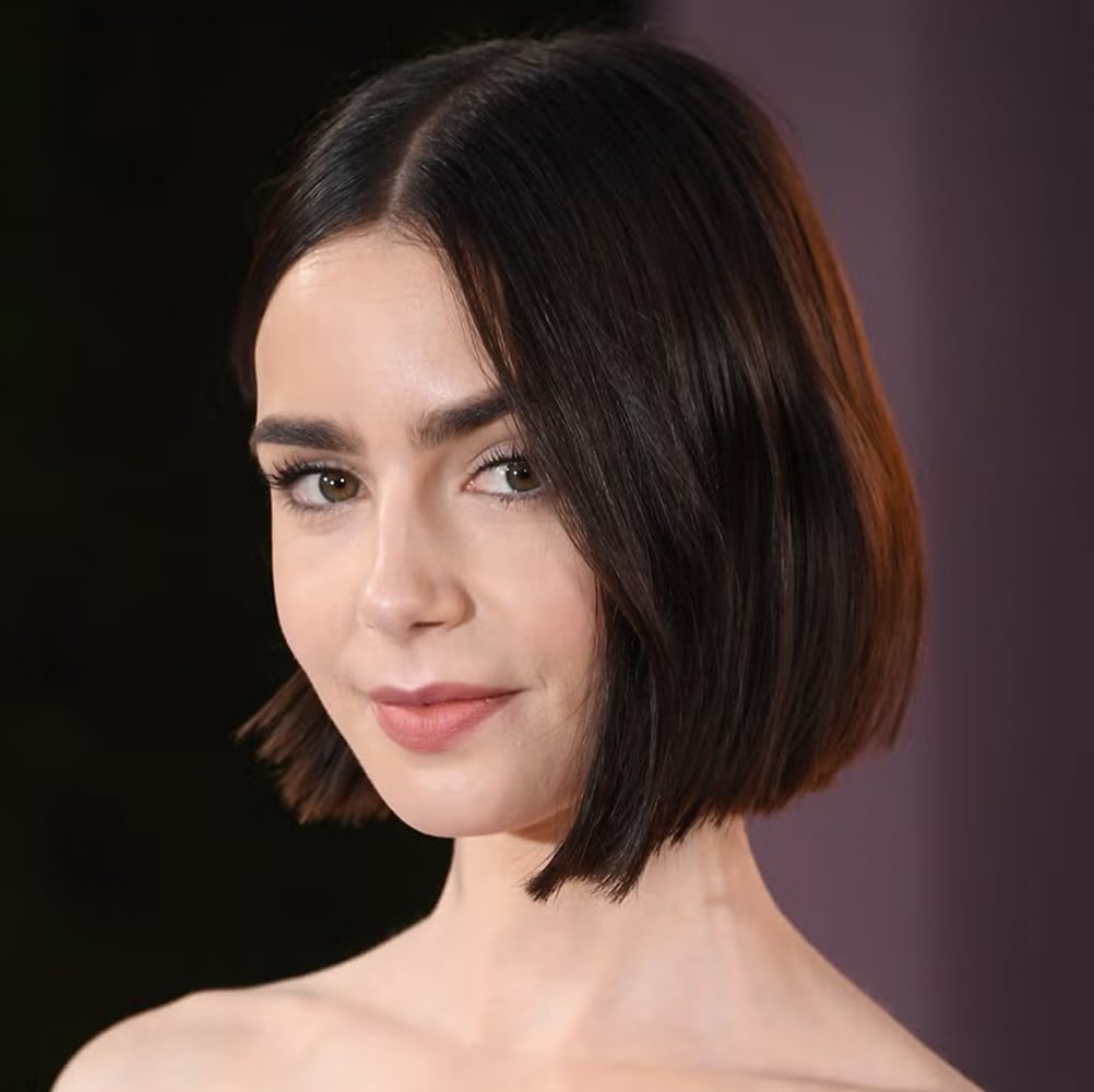 Sharp Chin Length Blunt Bob, Solid Brunette Shade With A Natural — Burnished Brunette