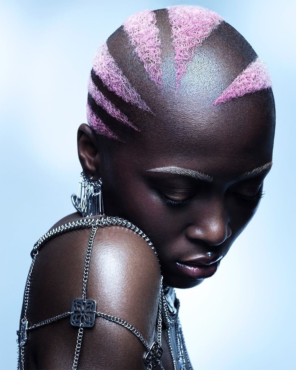 Asymmetric Dark Brown Buzz Cut With Pink Accents — Buzz Cut for Women