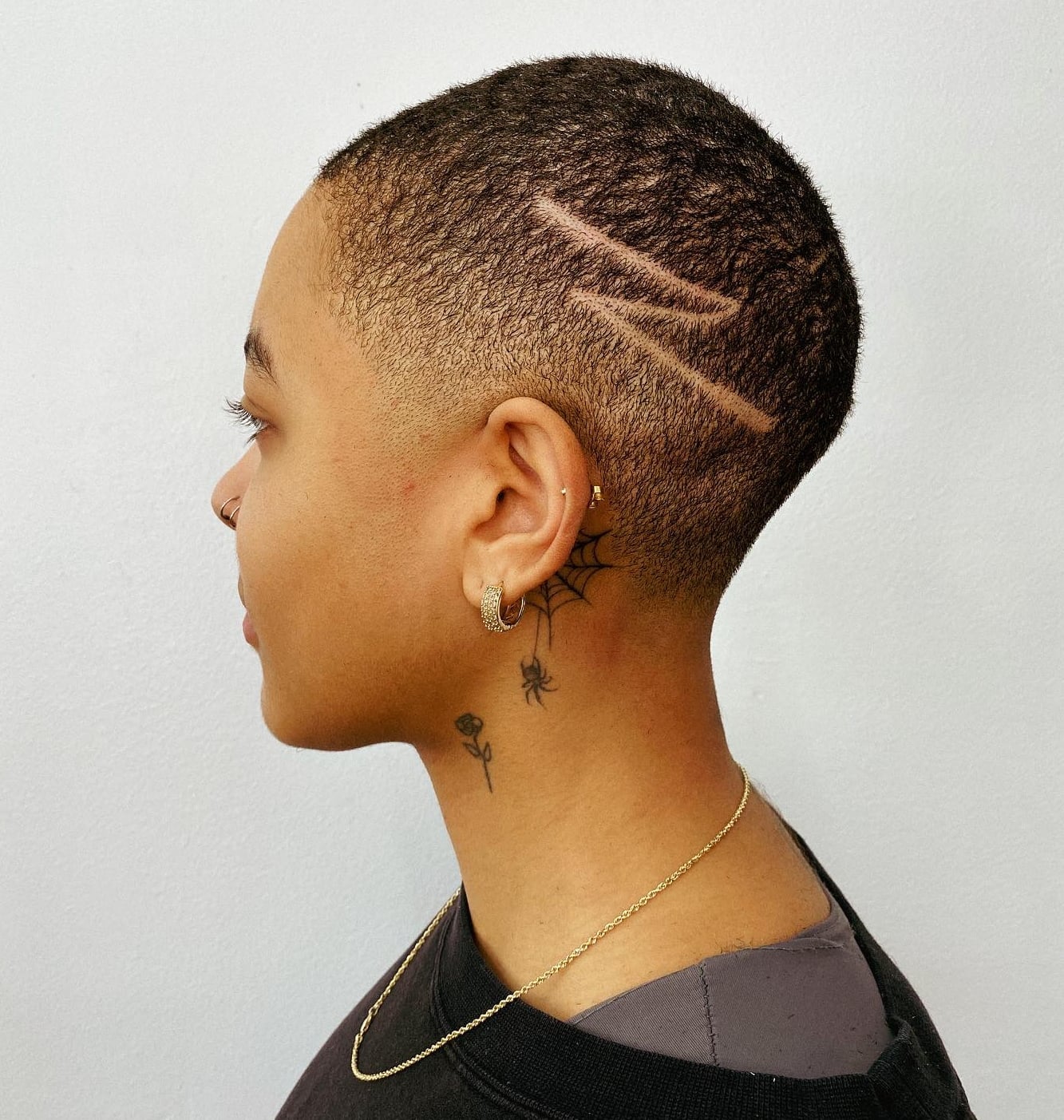Geometric Dark Brown Buzz Cut Design — Buzz Cut for Women