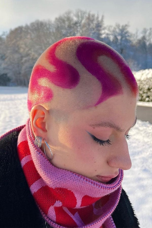 Pink Swirl Pattern Blonde Buzz Cut — Buzz Cut for Women