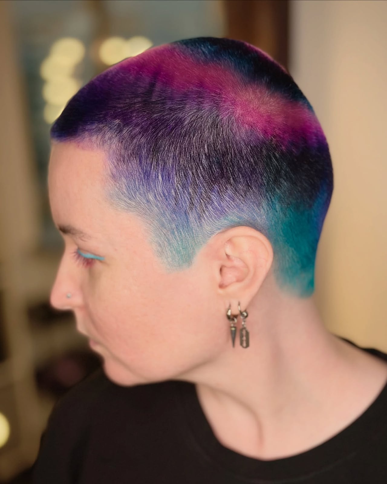 Vibrant Purple Pink Blue Black Blend Buzz Cut — Buzz Cut for Women