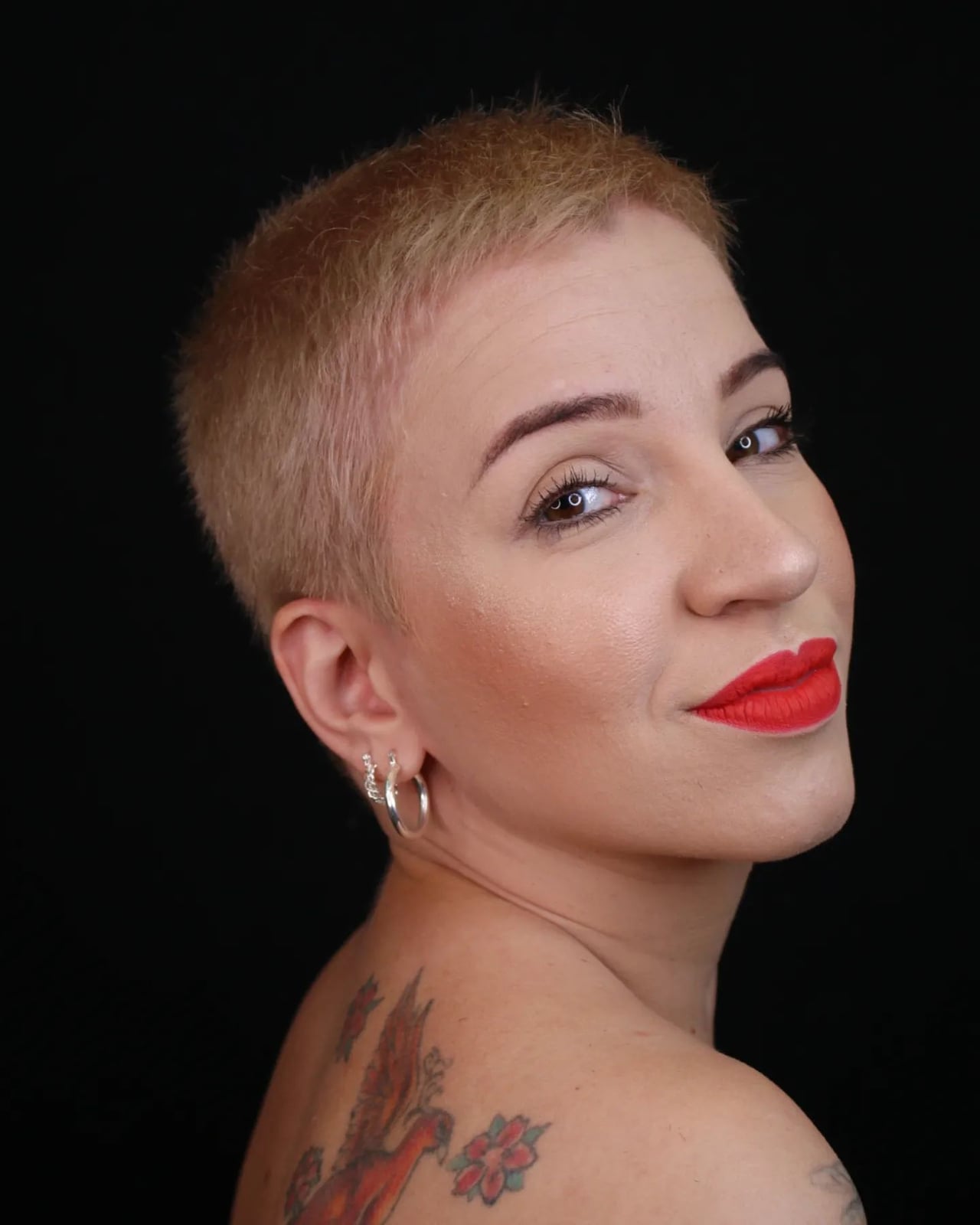 Bold Blue Purple Lighter Blue Geometric Design Buzz Cut — Buzz Cut for Women