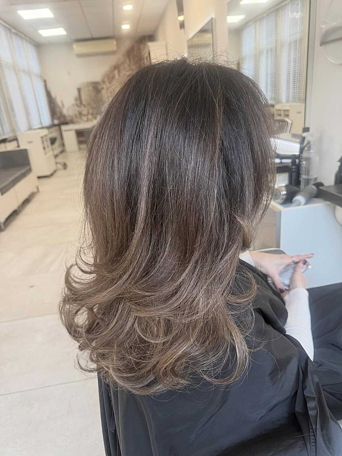 Collarbone Length With Ash Highlights, Wavy — Candlelit Brunette