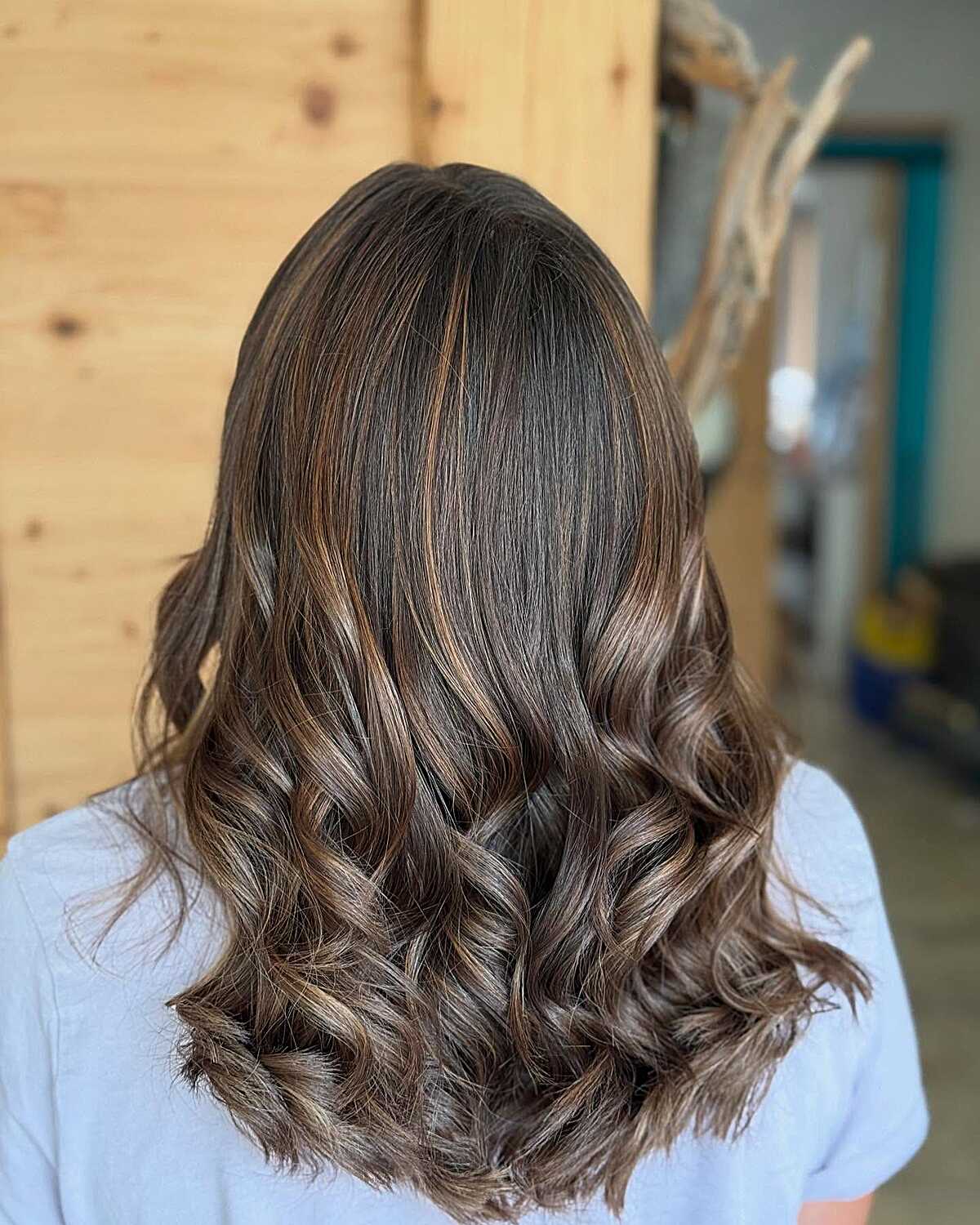 Collarbone Length With Golden Highlights — Candlelit Brunette