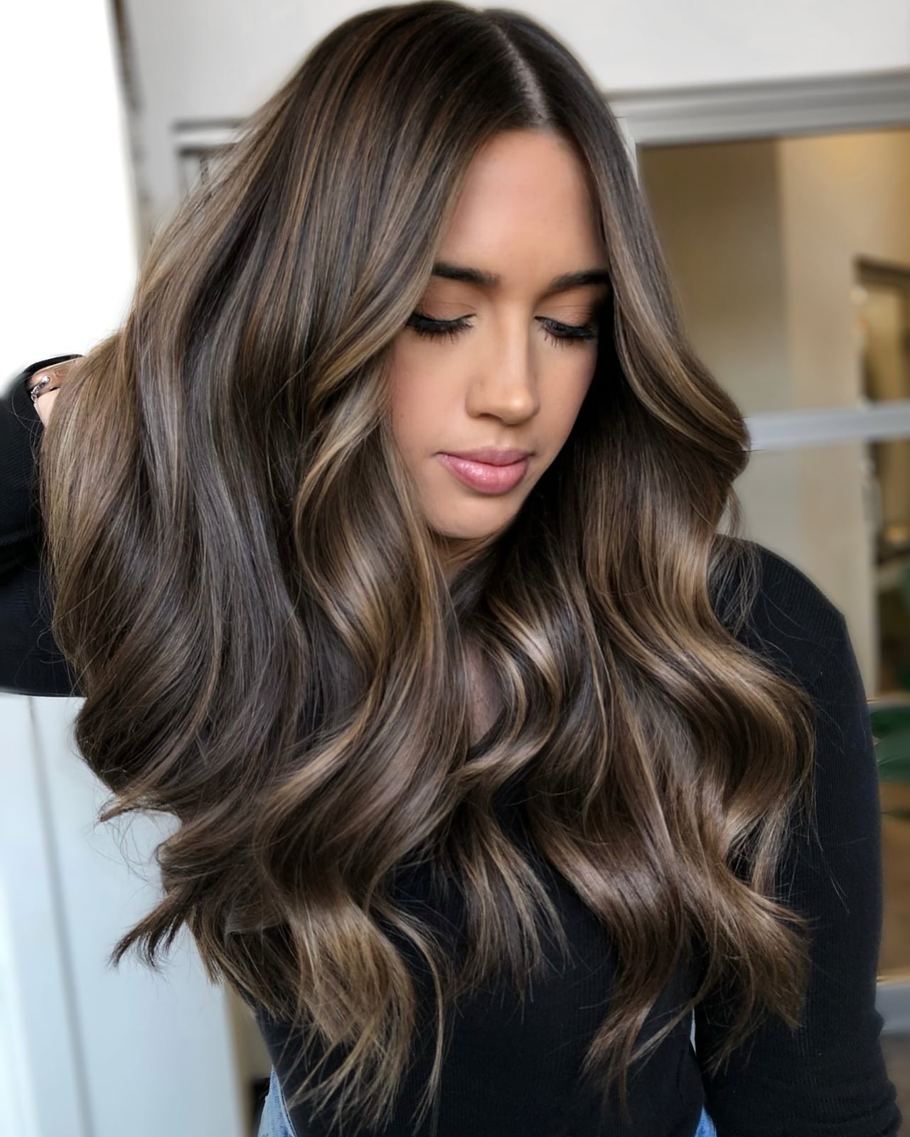 Collarbone Dark Brown With Caramel and Ash Blonde Balayage — Caramel Balayage