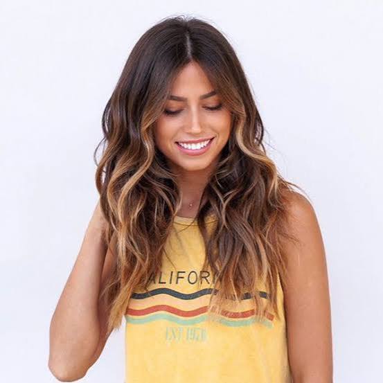 Mid-Back Dark Blonde With Caramel Balayage and Side Part