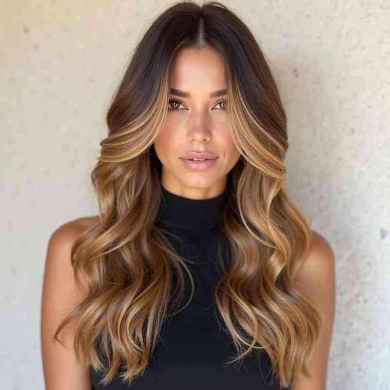 Shoulder Length Dark Brown With Caramel Balayage