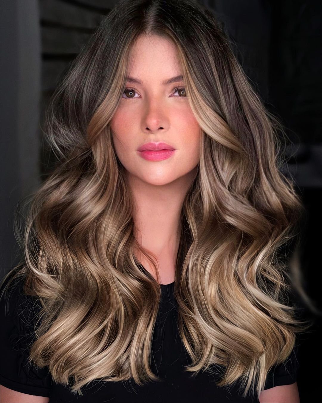 Shoulder Length Waves With Curtain Bangs Shoulder Length Waves With Curtain Bangs — Caramel Brunette
