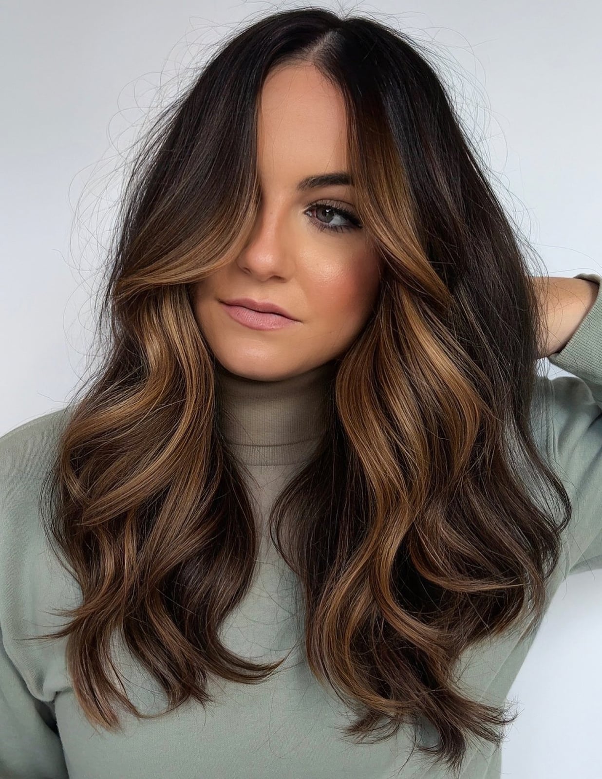 Mid-Back Dark Brown With Caramel Highlights