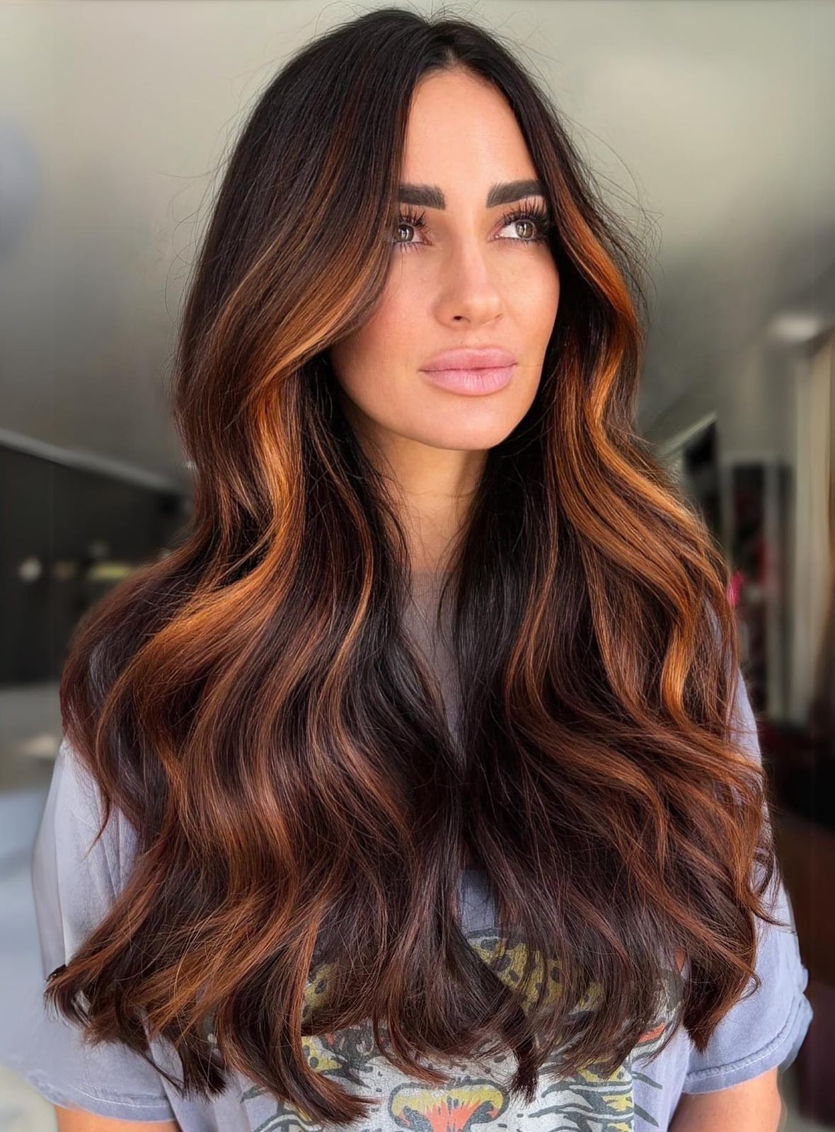 Dark Brown With Copper-Caramel Highlights