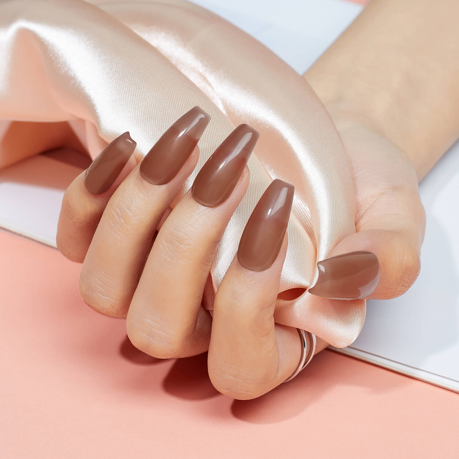 Long Square Sheer Nude Leopard Charm Rhinestone Nails — Caramel Nails