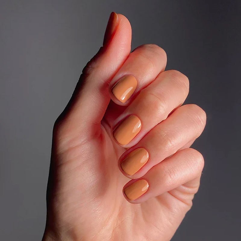 Short Oval Deep Glossy Caramel Brown Nails — Caramel Nails