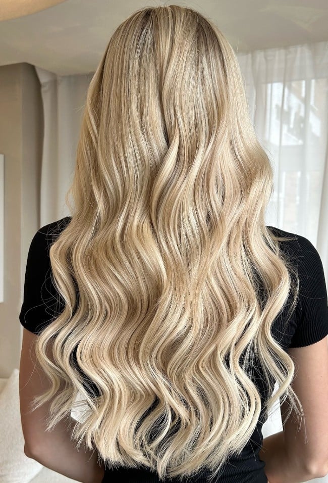 Mid-Back Buttery Champagne Blonde Waves Mid-Back Buttery Champagne Blonde Waves