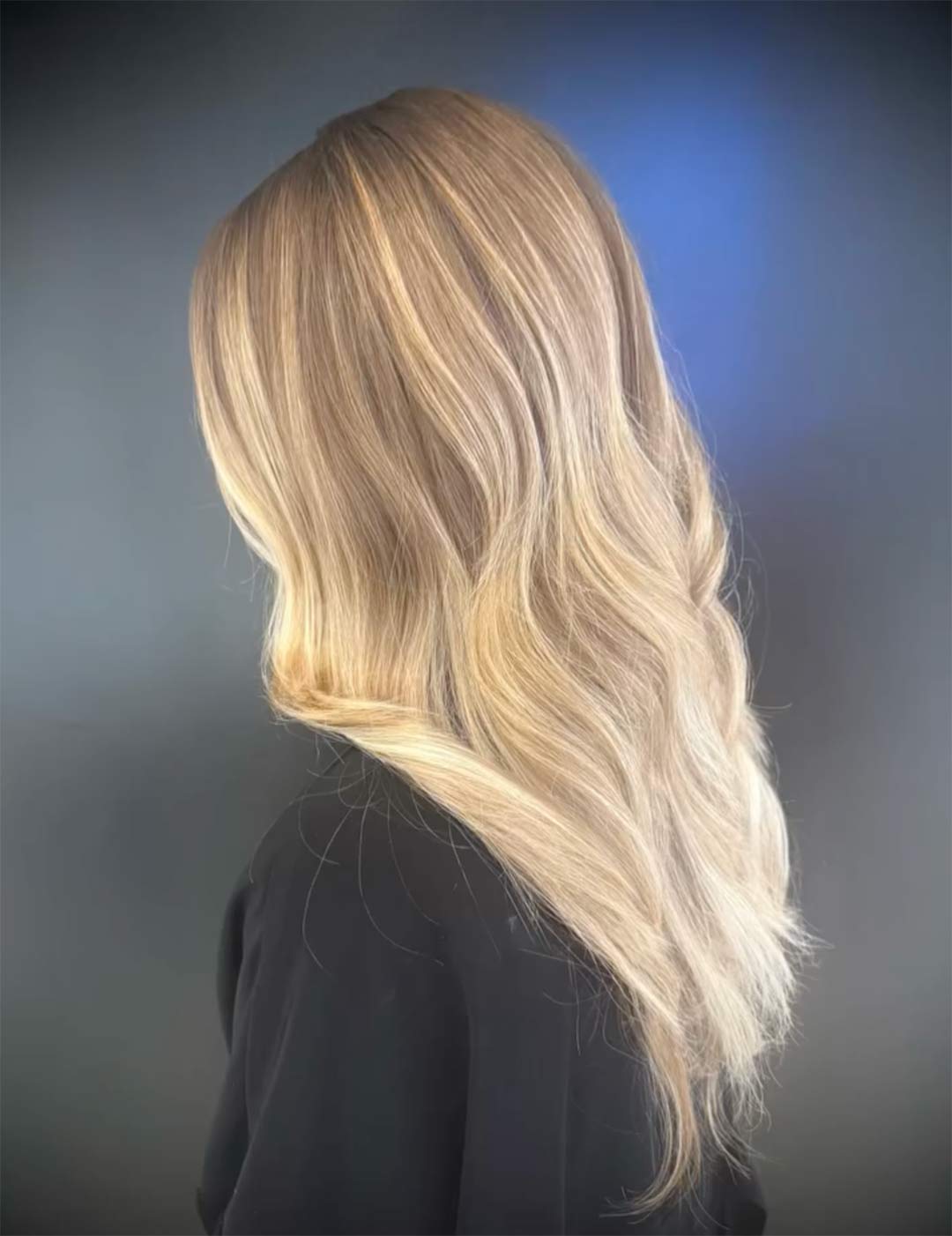 Mid-Back Ash Blonde With Subtle Highlights Mid-Back Ash Blonde With Subtle Highlights — Champagne Blonde