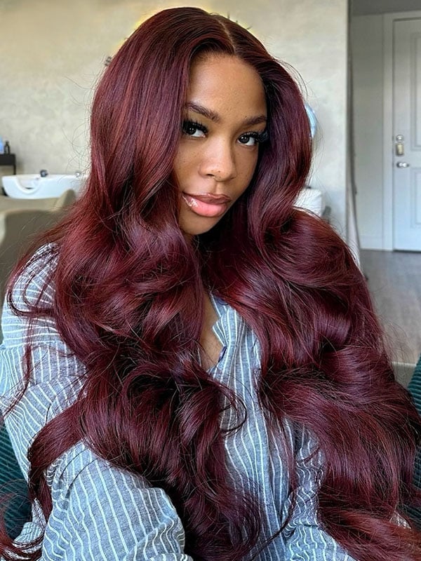 Mid-Back Thick Wavy Hair In Deep Cherry Cola Mid-Back Thick Wavy Hair In Deep Cherry Cola — Cherry Cola Hair