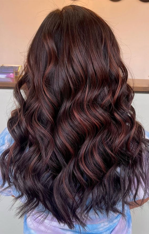 Mid-Back Length With Face-Framing Layers And Cinnamon Highlights Mid-Back Length With Face-Framing Layers And Cinnamon Highlights — Cherry Cola Hair