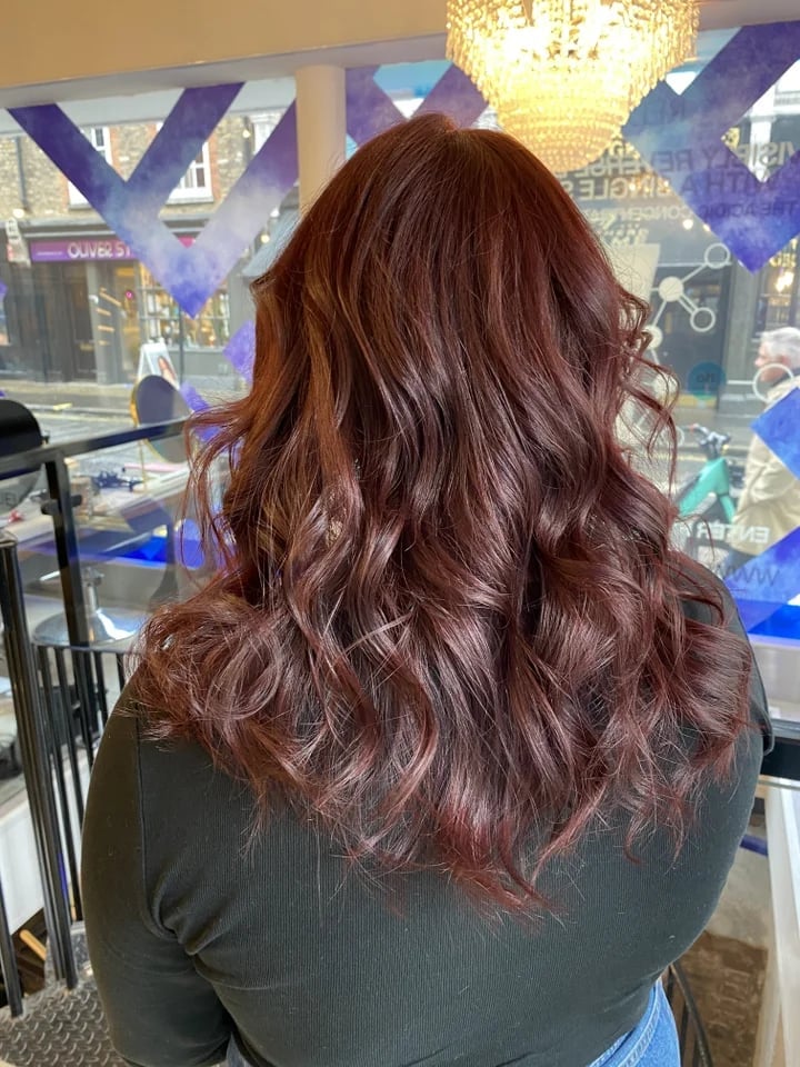 Shoulder Length Long Layers In Cherry Cola Red Shoulder Length Long Layers In Cherry Cola Red — Cherry Cola Hair