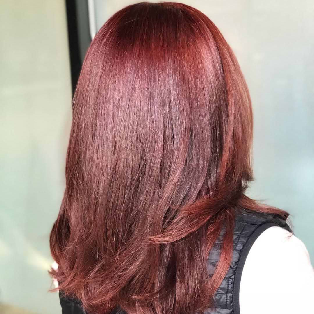 Collarbone Length Wavy Hair In Deep Cherry Red Collarbone Length Wavy Hair In Deep Cherry Red — Cherry Cola Hair