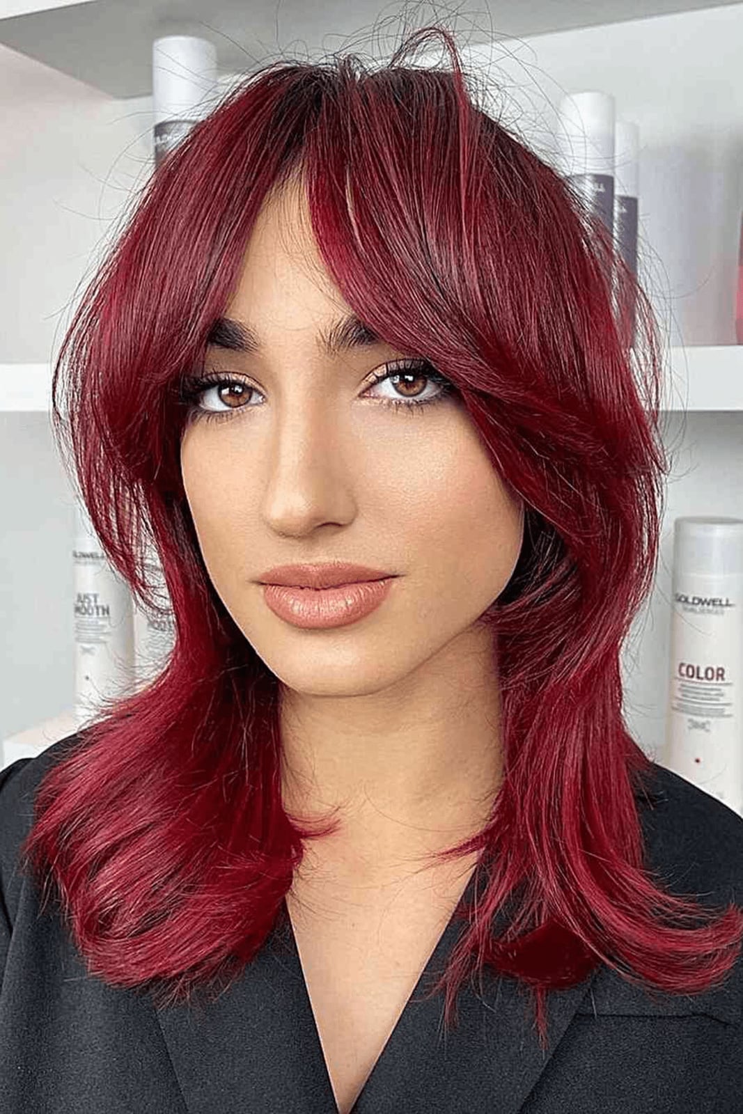 Long Layered Hair With Face-Framing Pieces — Cherry Red Hair