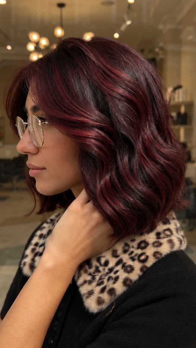 Vibrant Cherry Red With Side-Swept Fringe — Cherry Red Hair