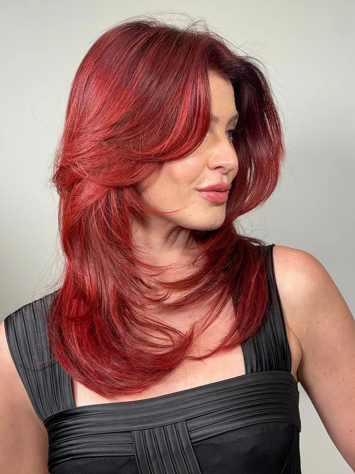 Bright Cherry Red With Long Soft Layers — Cherry Red Hair