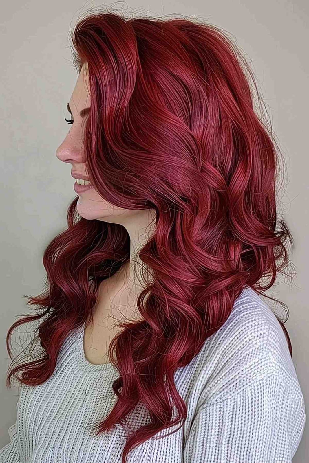 Deep Cherry Red With Soft Face-Framing Layers — Cherry Red Hair