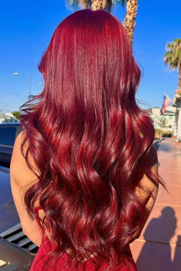 Radiant Scarlet Cherry Mid-Back Waves — Cherry Red Hair