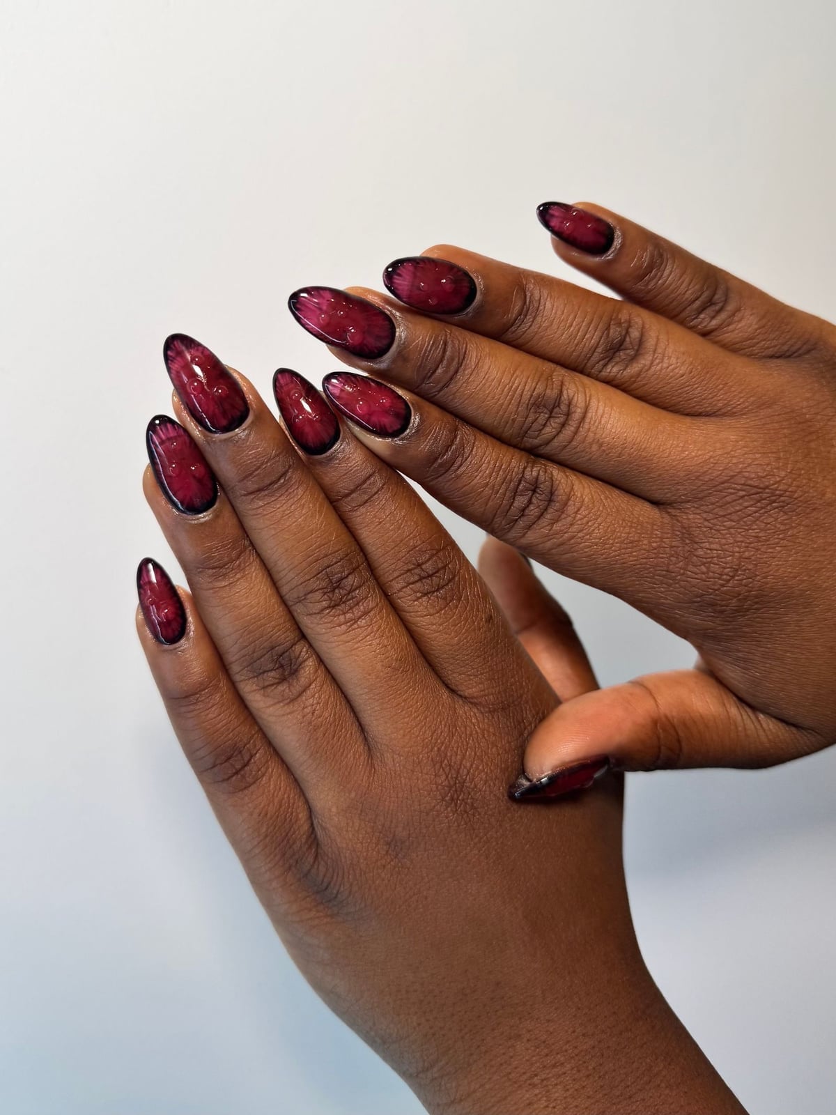 Medium Almond Nails With Cherry Motif French Tips — Cherry Red Nails