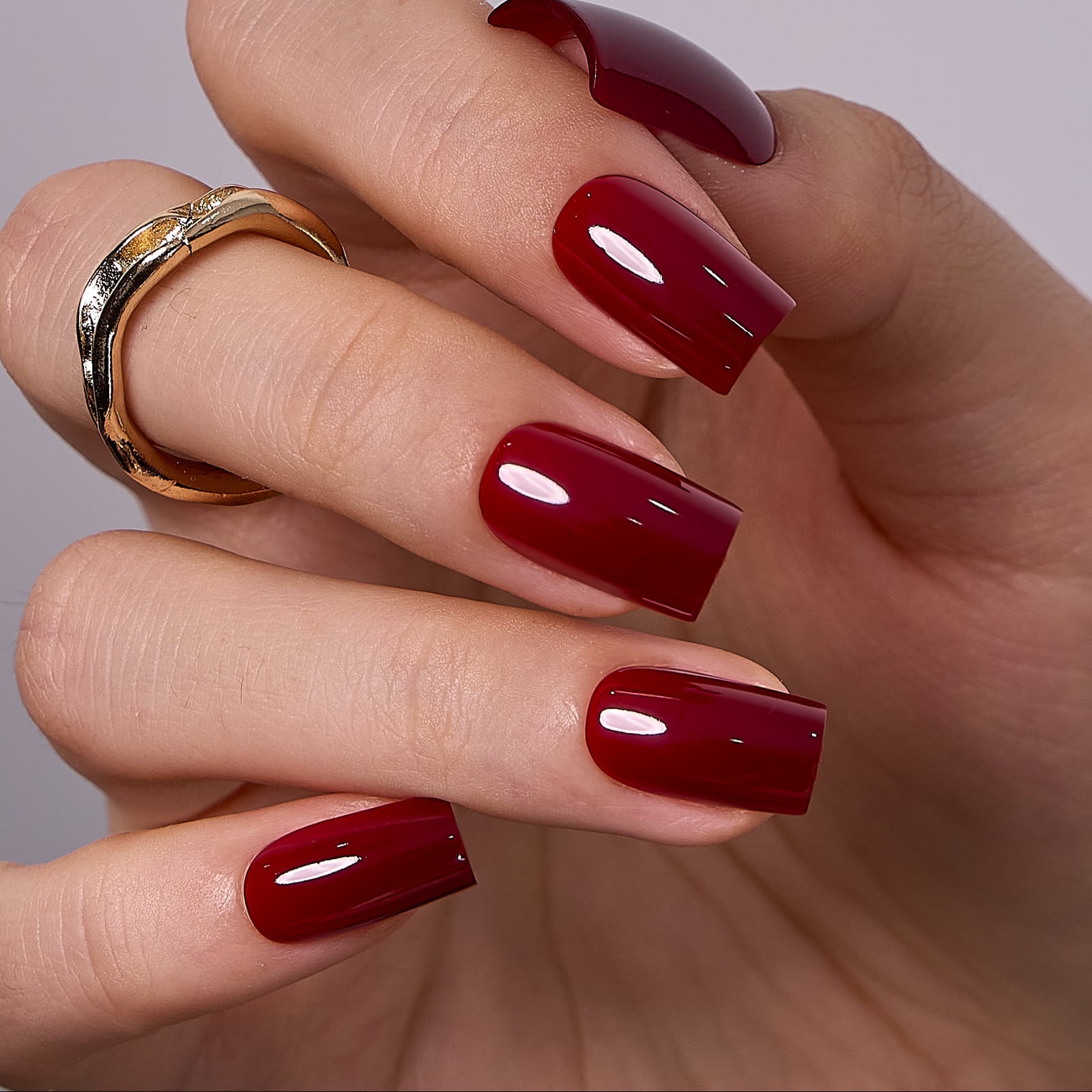 Long Almond Nails In Deep Glossy Cherry Red — Cherry Red Nails