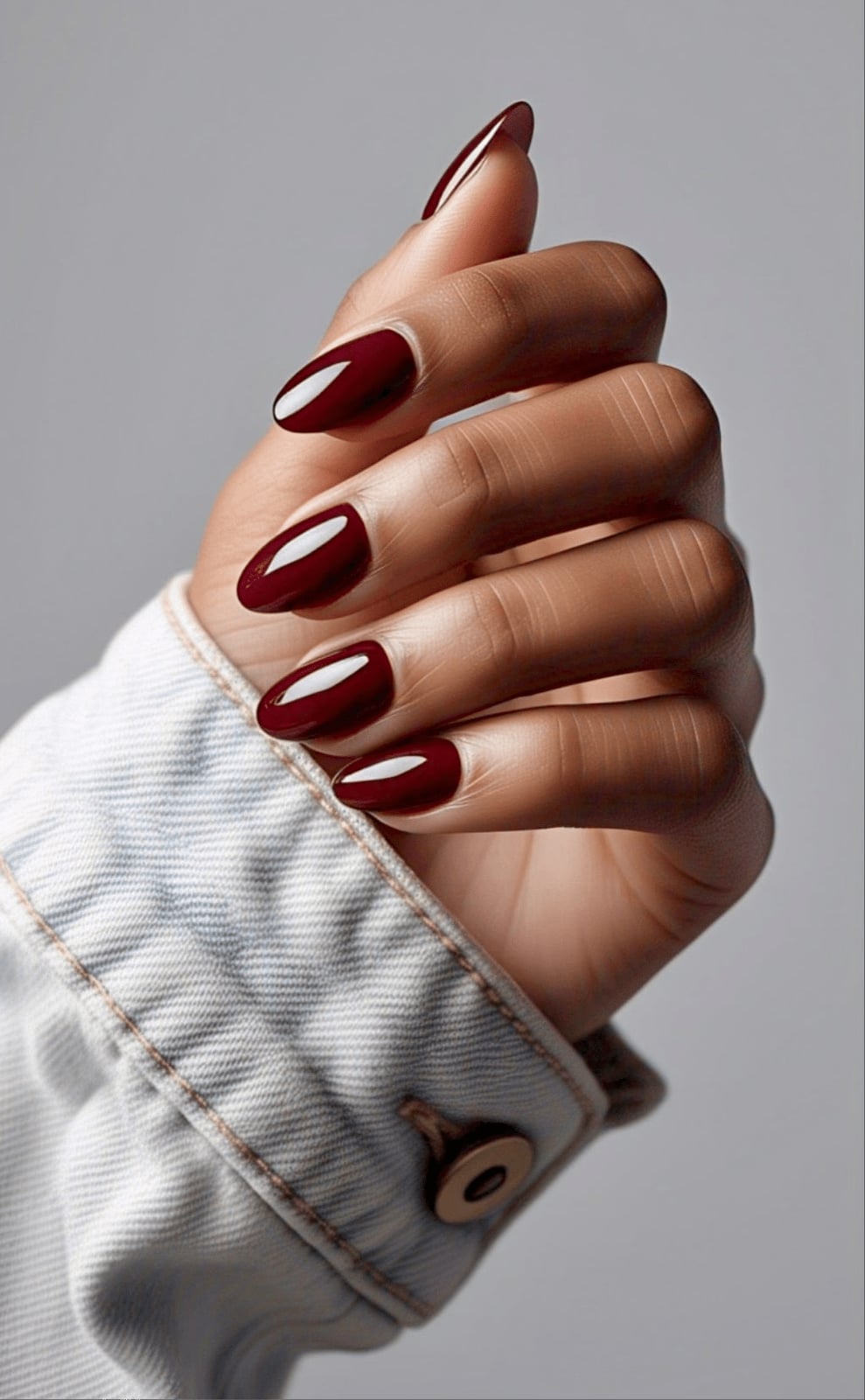 Medium Almond Nails In Deep Opaque Cherry Red, High Gloss — Cherry Red Nails