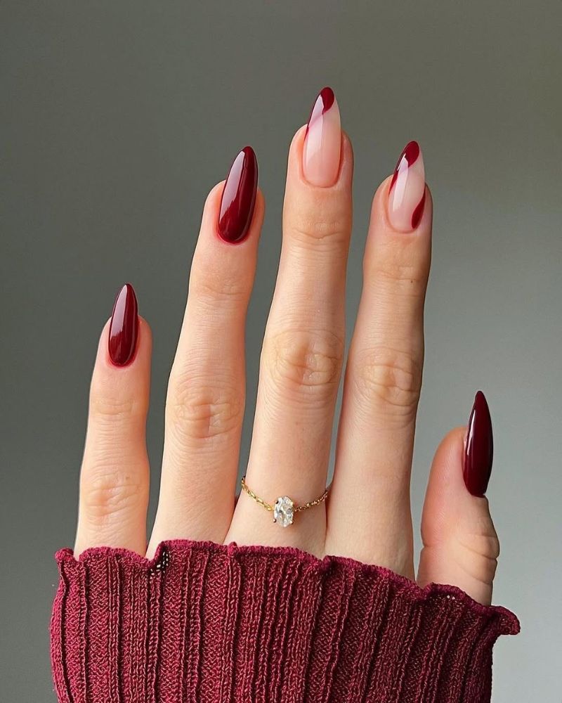 Medium Round Nails With Velvet Finish — Cherry Red Nails