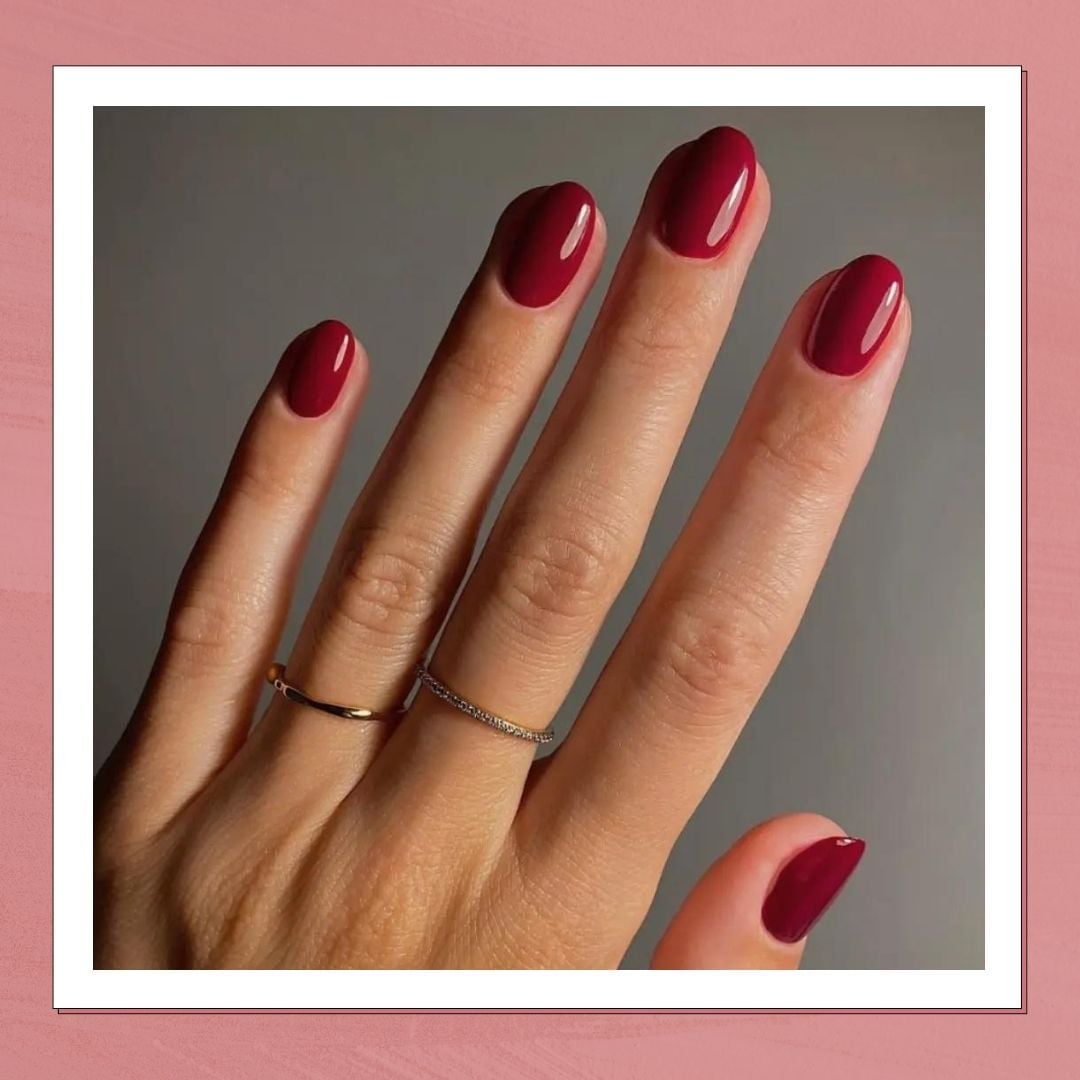Short Almond Nails In Medium Cherry Red — Cherry Red Nails