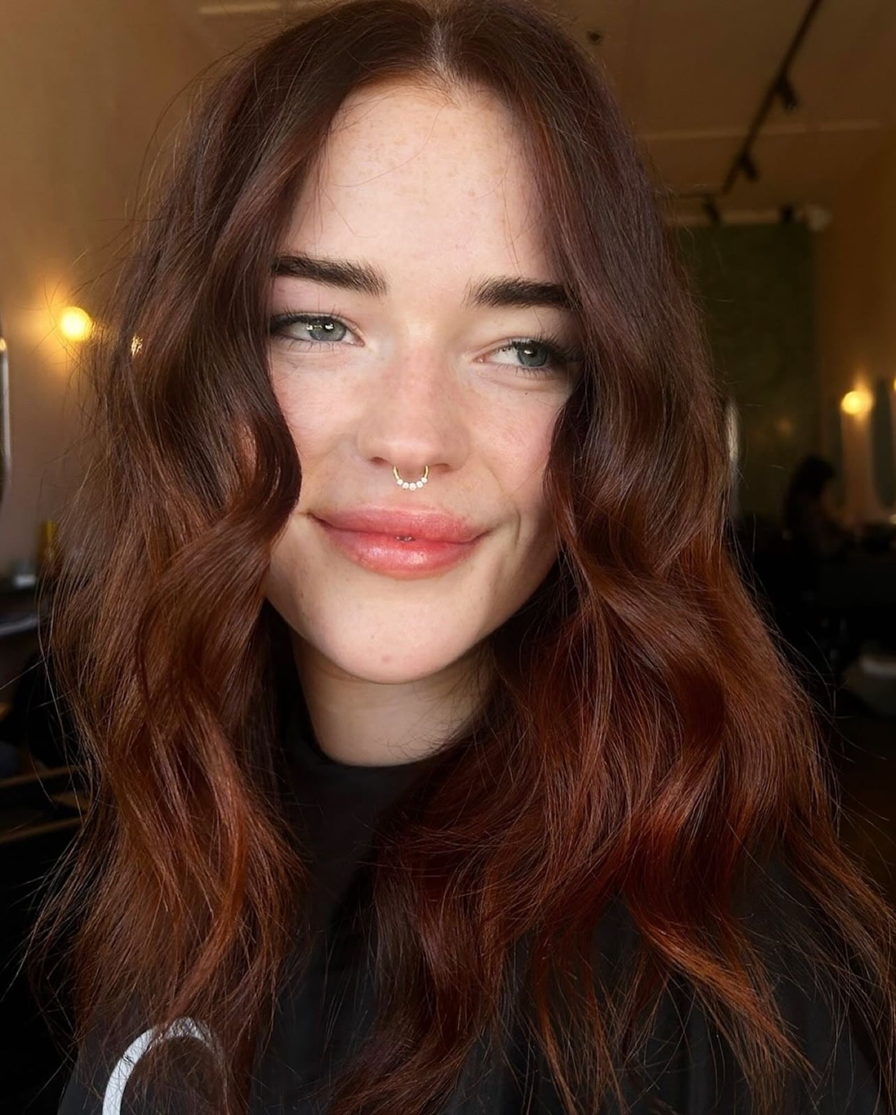 Collarbone Wavy Blowout With Lighter Red Tones — Chestnut Red Hair