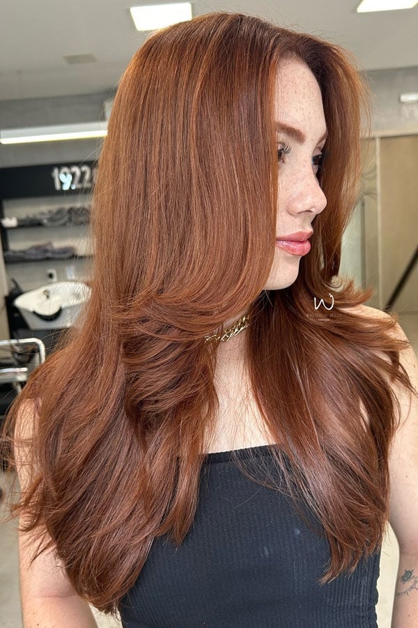 Mid-Back Long Layers Copper Red, Chestnut Cinnamon — Chestnut Red Hair
