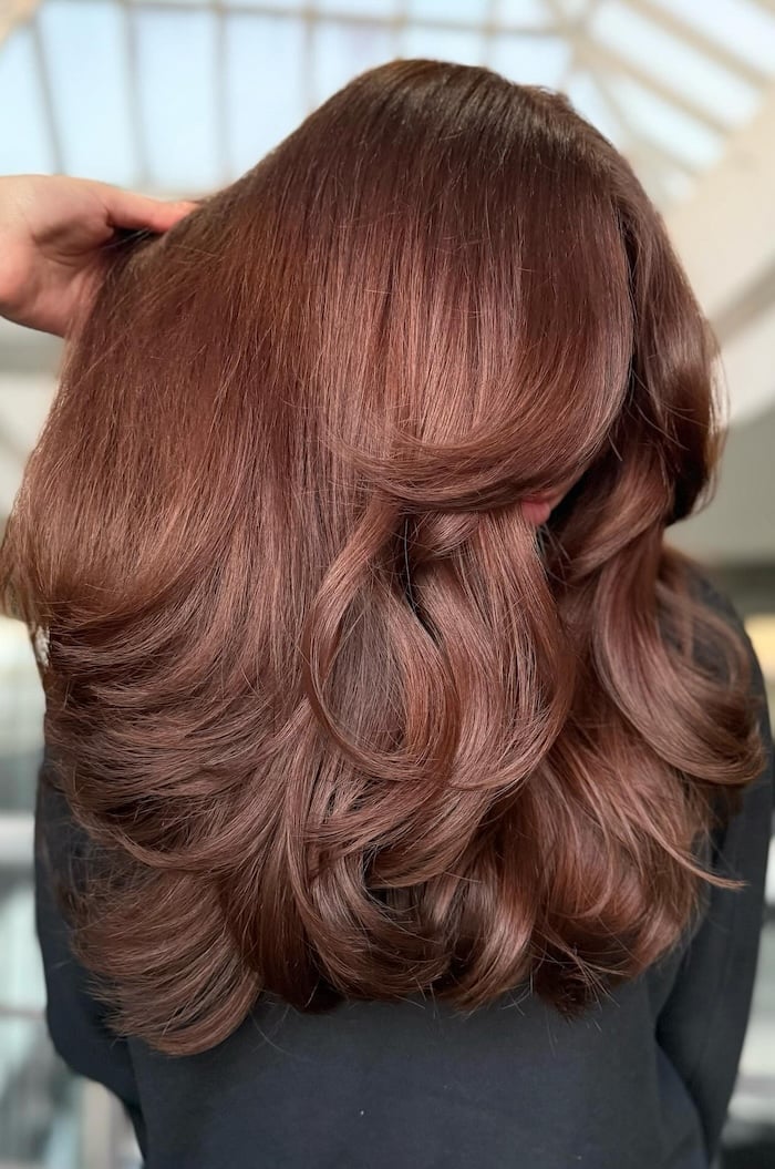 Collarbone Waves With Rose Brown Hue — Chestnut Red Hair